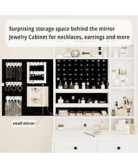 Vanity Desk with Mirror and Led Lights, Jewelry Cabinet