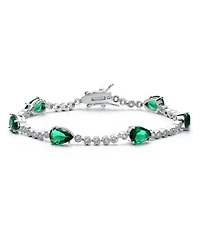 White Gold Plated with Pear Green & Clear or Blue Cubic Zirconia Tennis Bracelet