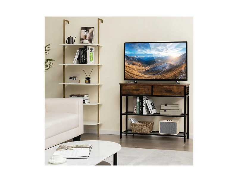 Entryway Table with 2 Drawers and 2-Tier Storage Shelves for Home Organization