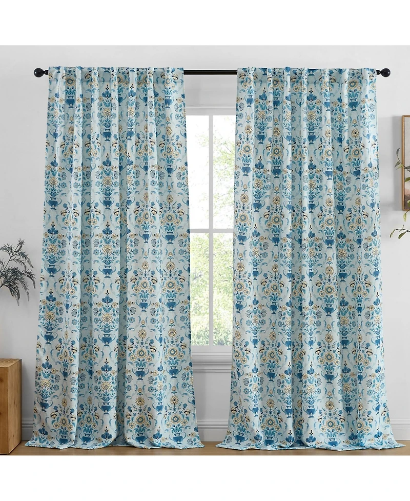 Hlc.me Clara Floral Damask Patterned Window Back Tab Rod Pocket Curtains