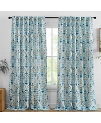 Hlc.me Clara Floral Damask Patterned Window Back Tab Rod Pocket Curtains