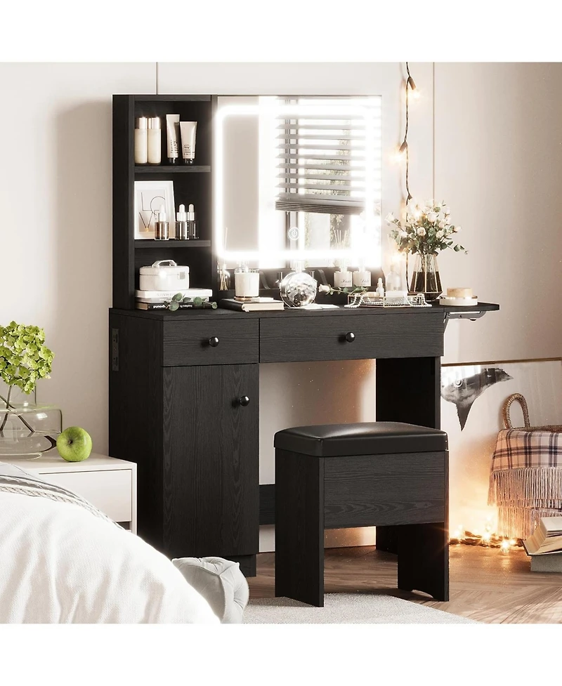 Vanity Desk with Led Lighted Mirror & Power Outlet