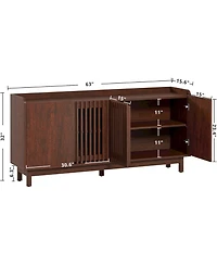 Storage Cabinet, 63" Large Buffet Cabinet with Shelves and Grille Doors