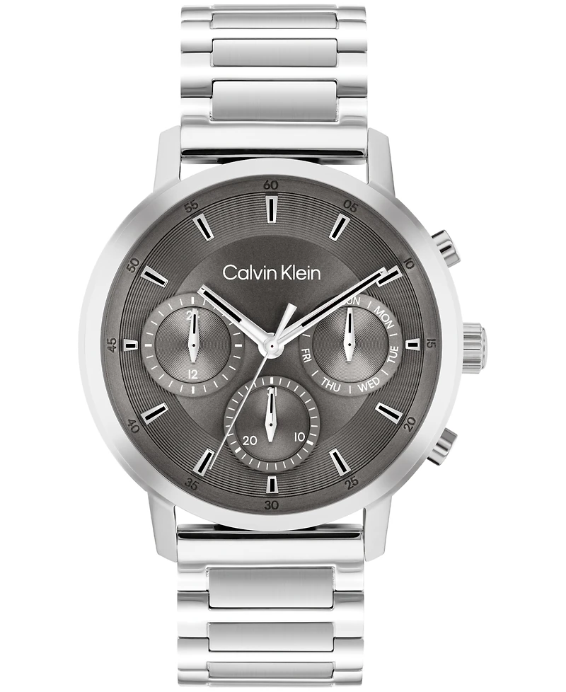 Calvin Klein Men's Gauge Silver Tone Stainless Steel Bracelet Watch, 41mm