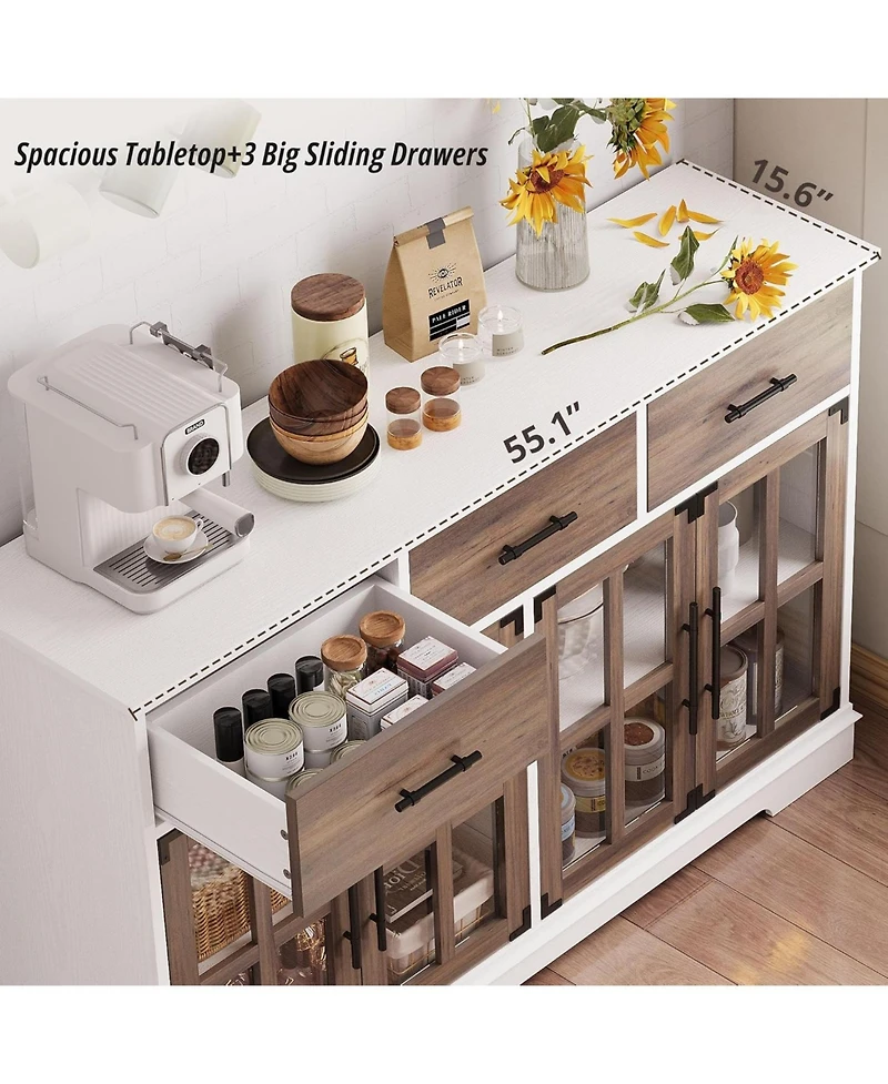 Buffet Cabinet with Storage, Farmhouse Coffee Bar Wood Liquor Cabinet for Kitchen