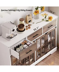Buffet Cabinet with Storage, Farmhouse Coffee Bar Wood Liquor Cabinet for Kitchen