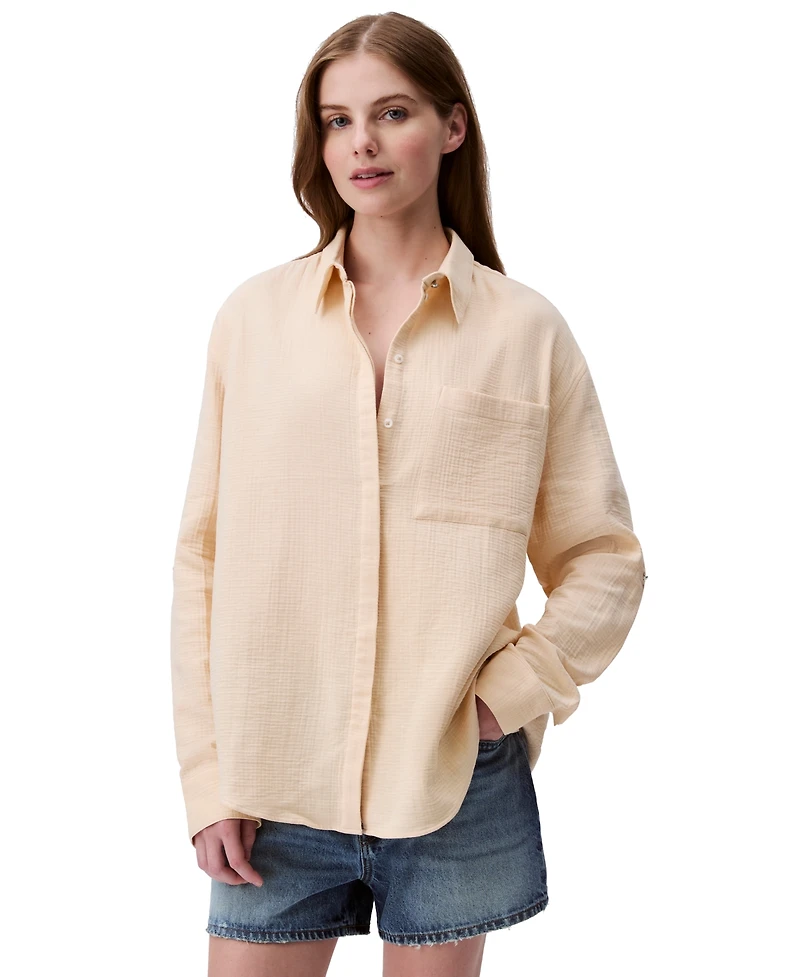 Calvin Klein Jeans Women's Double Gauze Roll-Tab-Sleeve Button-Down Shirt
