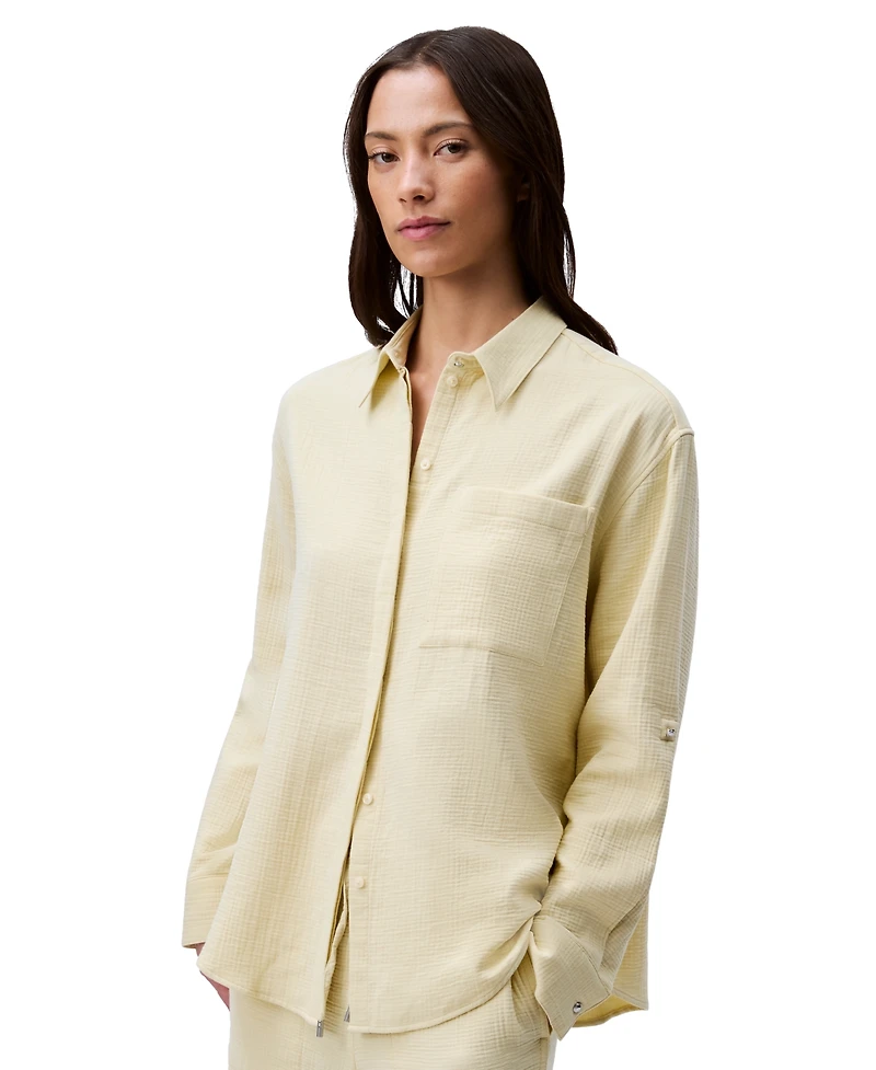 Calvin Klein Jeans Women's Double Gauze Roll-Tab-Sleeve Button-Down Shirt