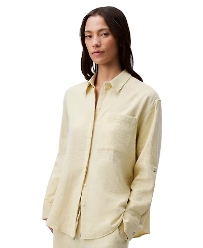 Calvin Klein Jeans Women's Double Gauze Roll-Tab-Sleeve Button-Down Shirt