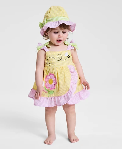 Blueberi Boulevard Baby Girls' Embroidered Dress with Hat