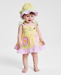 Blueberi Boulevard Baby Girls' Embroidered Dress with Hat