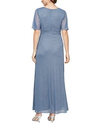Sl Fashions Petite Glitter Mesh Embellished Ruched Gown