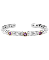 Effy Amethyst (3/4 ct. t.w.) & White Sapphire (5/8 ct. t.w.) Cuff Bangle Bracelet in Sterling Silver & 18k Gold