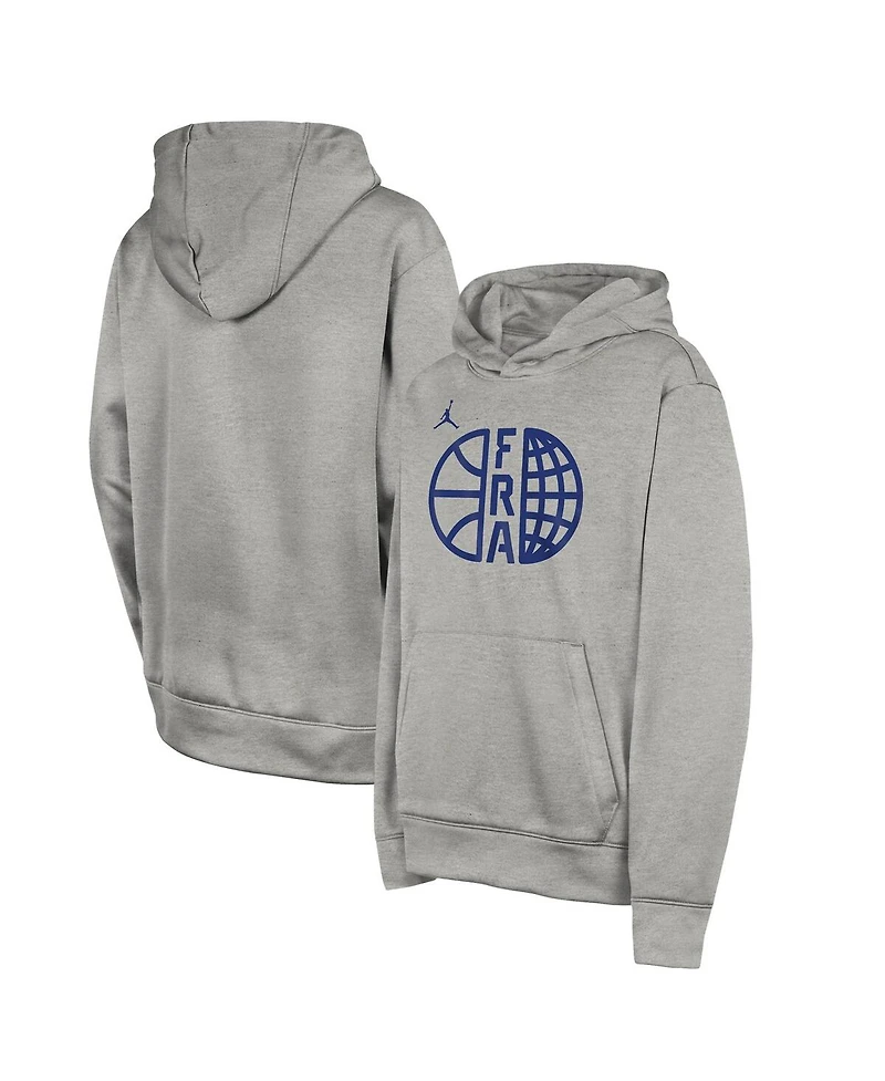Jordan Big Boys and Girls Heather Gray France Basketball Authentic Practice Club Pullover Hoodie