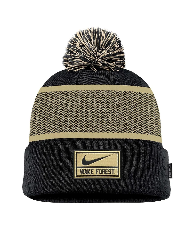 Nike Big Boys and Girls Black Wake Forest Demon Deacons 2024 Sideline Peak Cuffed with Pom Knit Hat
