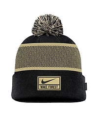 Nike Big Boys and Girls Black Wake Forest Demon Deacons 2024 Sideline Peak Cuffed with Pom Knit Hat
