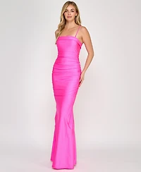 Crystal Doll Juniors' Strapless Satin Tube Gown