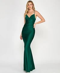 Crystal Doll Juniors' Rhinestone-Strap Lace-Up-Back Gown