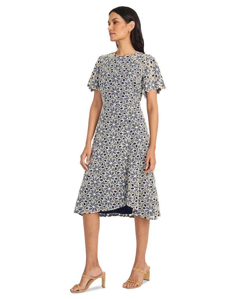 Maggy London Women's Floral-Lace Short-Sleeve Dress