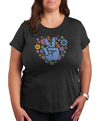 Hybrid Apparel Trendy Plus Pastel Peace Sign Graphic Crew Neck T-Shirt