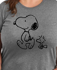 Hybrid Apparel Trendy Plus Peanuts Snoopy Woodstock Walk Graphic Crew Neck T-Shirt