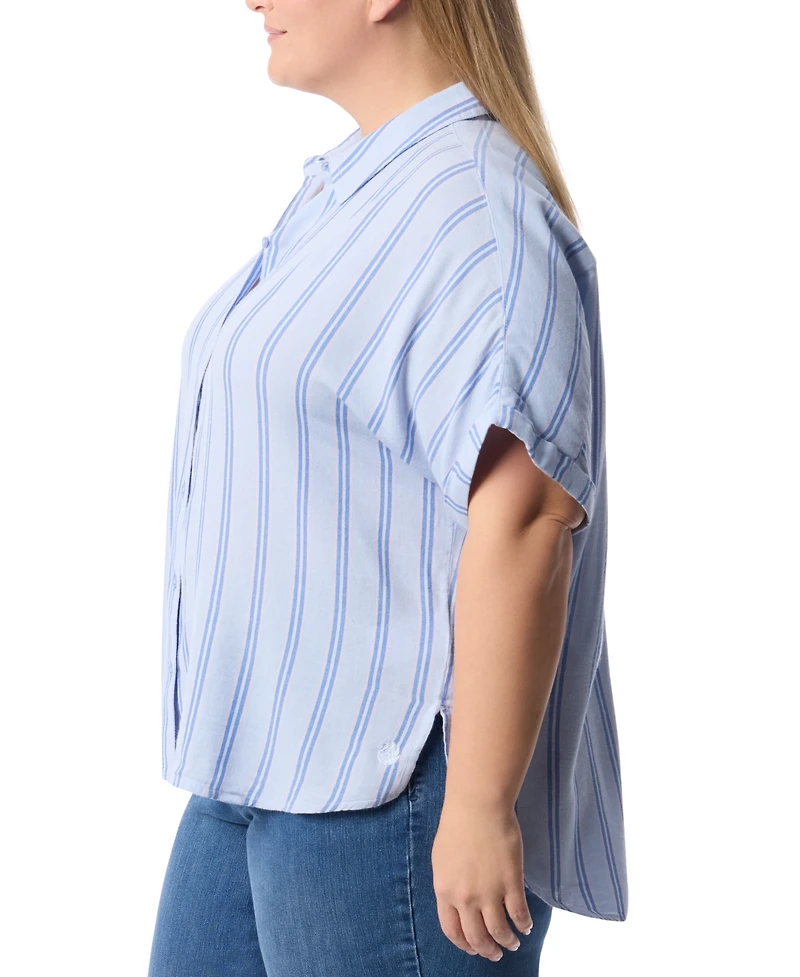 Gloria Vanderbilt Plus Cuffed-Sleeve Button-Front Shirt, Exclusively at Macy's