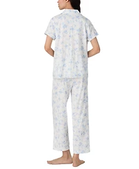 Lauren Ralph Lauren Women's Notched-Collar Cropped Pajama Set