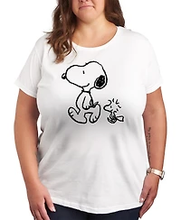 Hybrid Apparel Trendy Plus Peanuts Snoopy Woodstock Walk Graphic Crew Neck T-Shirt