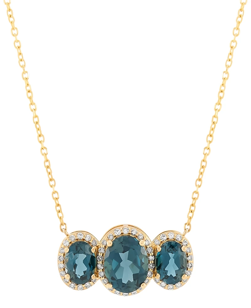 London Blue Topaz (4 ct. t.w.) & Diamond (1/4 ct. t.w.) Oval Trio Halo Pendant Necklace in 10k Gold, 16" + 2" extender