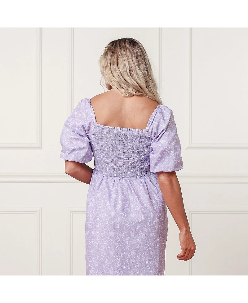 Hope & Henry Womens' Bubble Sleeve Smocked Bodice Dress