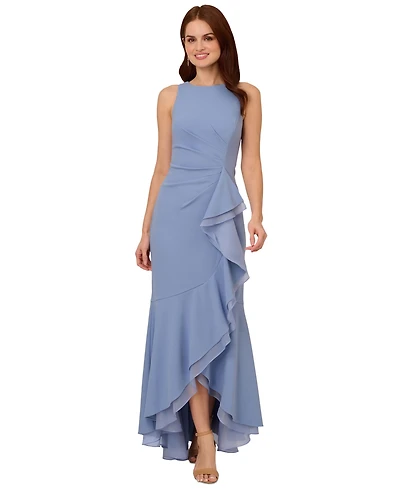 Adrianna Papell Women's Sleeveless Ruffled High-Low Gown