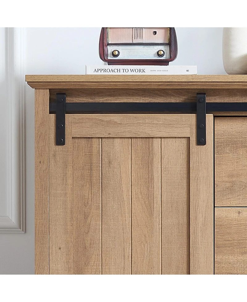 5 Drawers Dresser w/Sliding Barn Door, Farmhouse Modern Tall Chest of