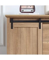 5 Drawers Dresser w/Sliding Barn Door, Farmhouse Modern Tall Chest of