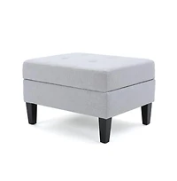 Tufted Storage Ottoman with Waffle Stitching, Upholstered Footrest Hidden Storage-The Pop Home