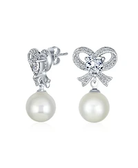Bling Jewelry Victorian Dangle Chandelier Earrings with Cz Pearl and Bow Design