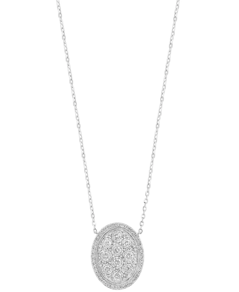 Effy Diamond Cluster Oval Halo 18" Pendant Necklace (5/8 ct. t.w.) in Sterling Silver