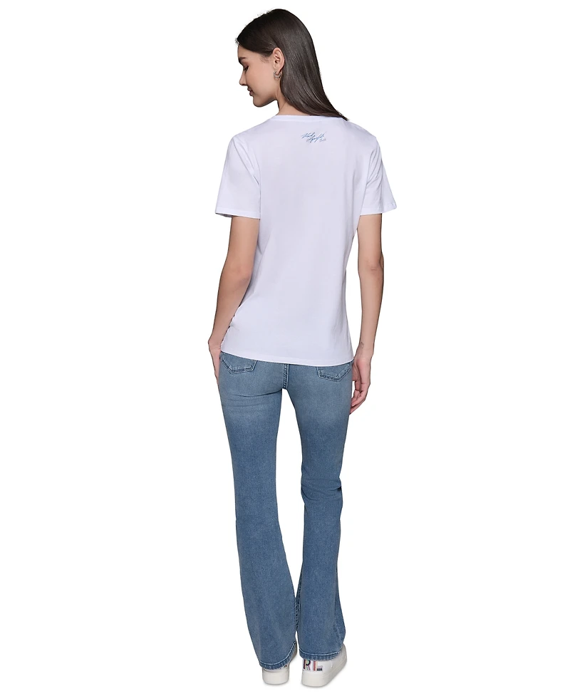 Karl Lagerfeld Paris Women's Embellished Stripe Crewneck Tee