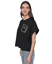 Karl Lagerfeld Paris Women's Embellished-Pocket Tee