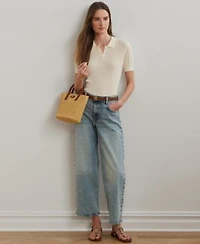 Lauren Ralph Lauren Womens High Rise Wide Leg Cropped Jeans