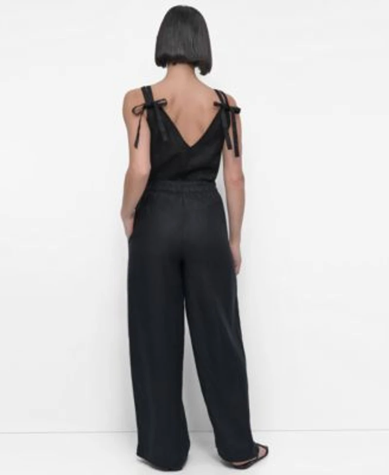 Dkny Womens Linen Tie Strap Tank Top Wide Leg Pull On Pants
