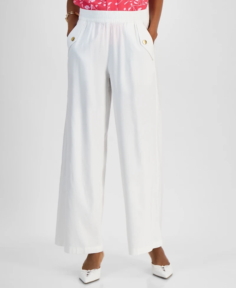 I.n.c. International Concepts Petite Linen-Blend Wide-Leg Pull-On Pants, Exclusively at Macy's