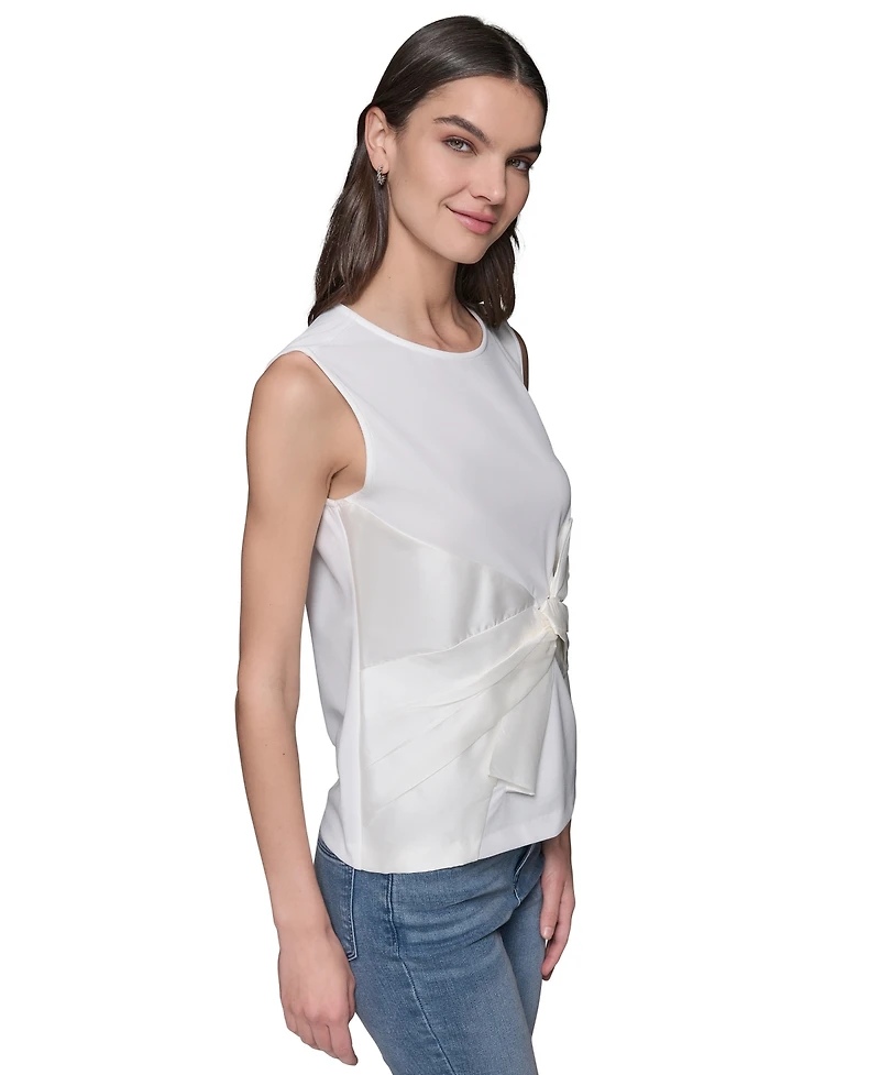 Karl Lagerfeld Paris Women's Sleeveless Satin Bow Top