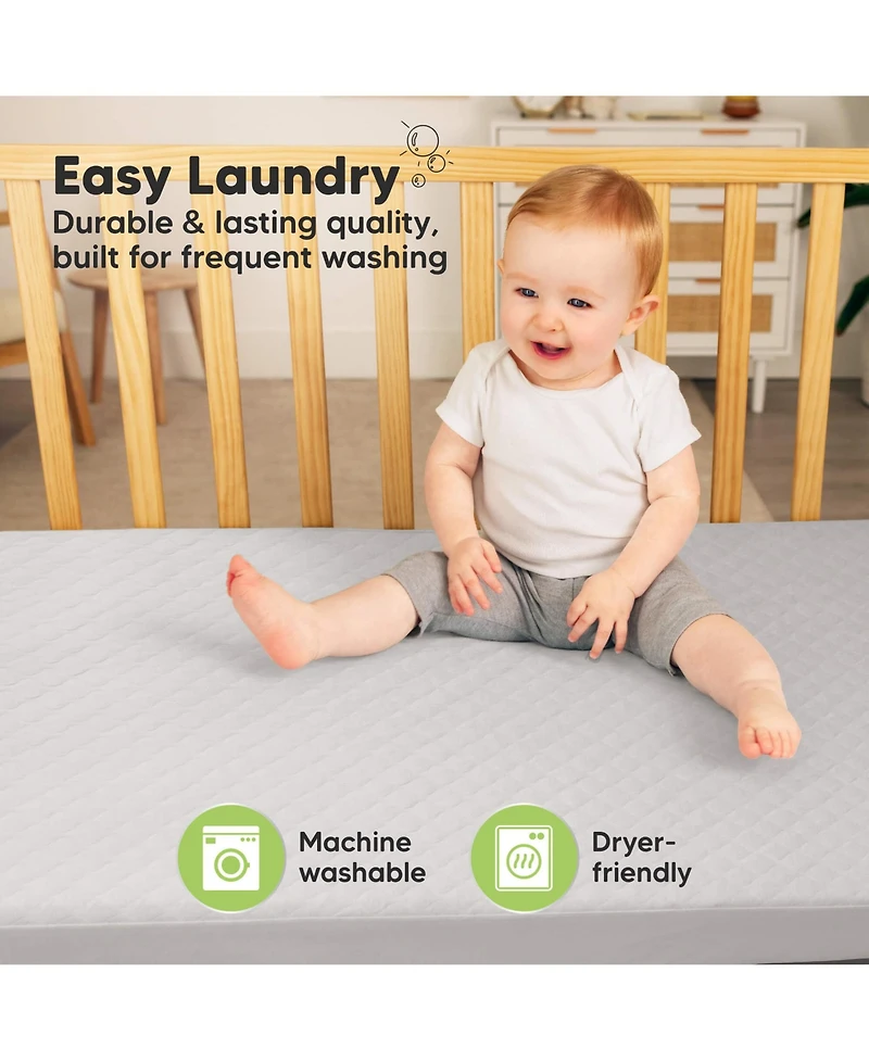 KeaBabies 2-Pack Protect+ Waterproof Crib Mattress Protector Covers, Mavy Quilted Cotton Baby Topper, Toddler Sheets