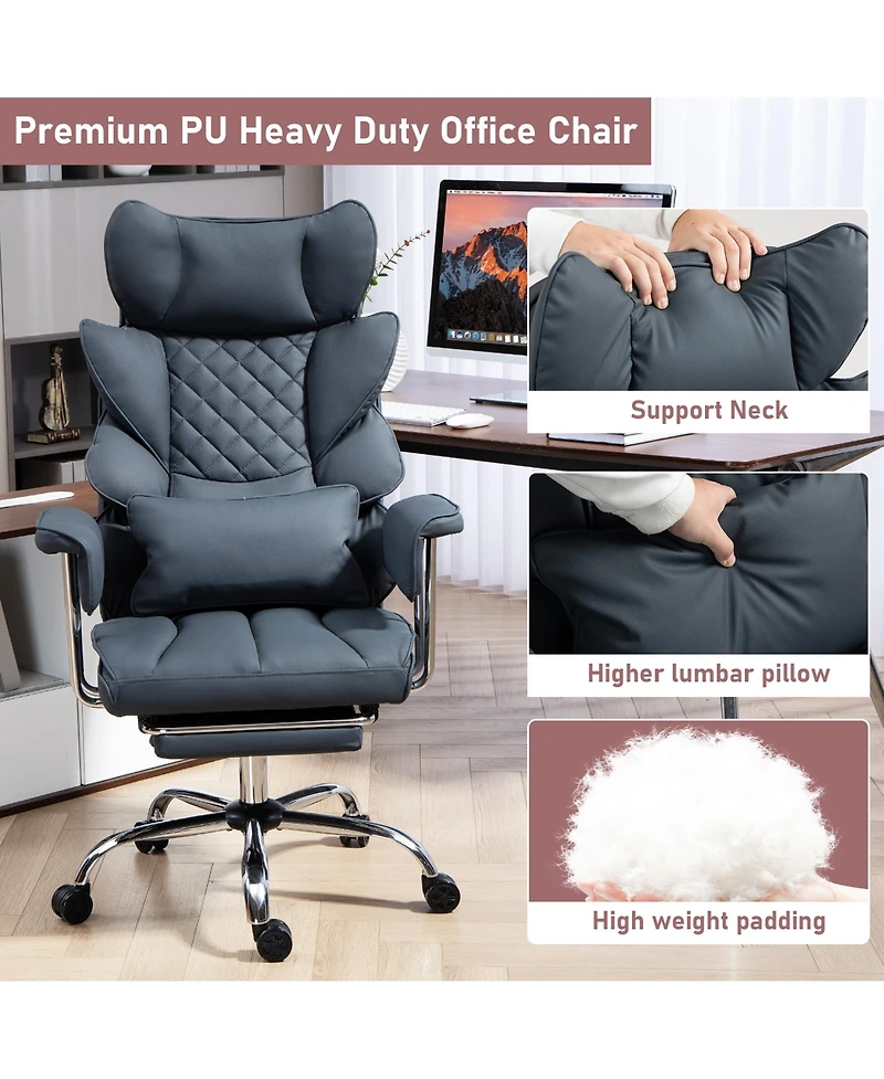 Dyhome Faux Leather Gaming Chair, Ergonomic High-Back Office Chair With Tilt and Swivel, Reclining Computer Desk for Women, Men