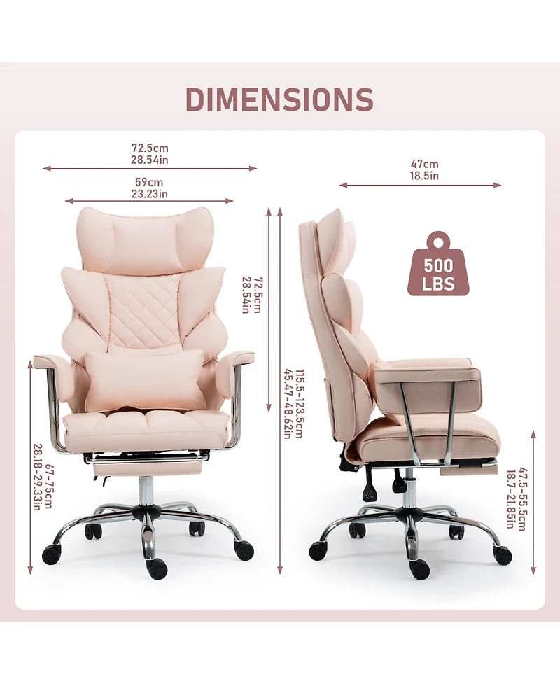 Dyhome Faux Leather Gaming Chair, Ergonomic High-Back Office Chair With Tilt and Swivel, Reclining Computer Desk for Women, Men