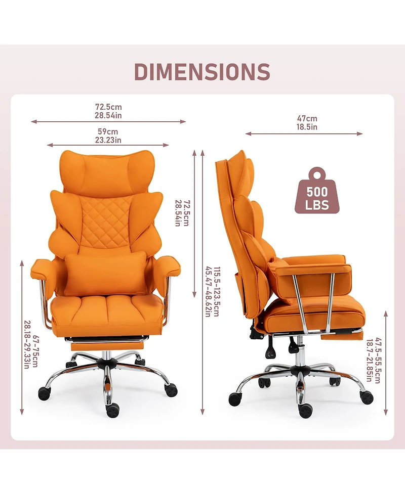 Dyhome Faux Leather Gaming Chair, Ergonomic High-Back Office Chair With Tilt and Swivel, Reclining Computer Desk for Women, Men