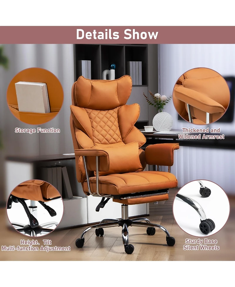 Dyhome Faux Leather Gaming Chair, Ergonomic High-Back Office Chair With Tilt and Swivel, Reclining Computer Desk for Women, Men