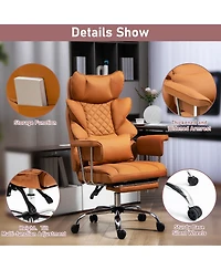 Dyhome Faux Leather Gaming Chair, Ergonomic High-Back Office Chair With Tilt and Swivel, Reclining Computer Desk for Women, Men