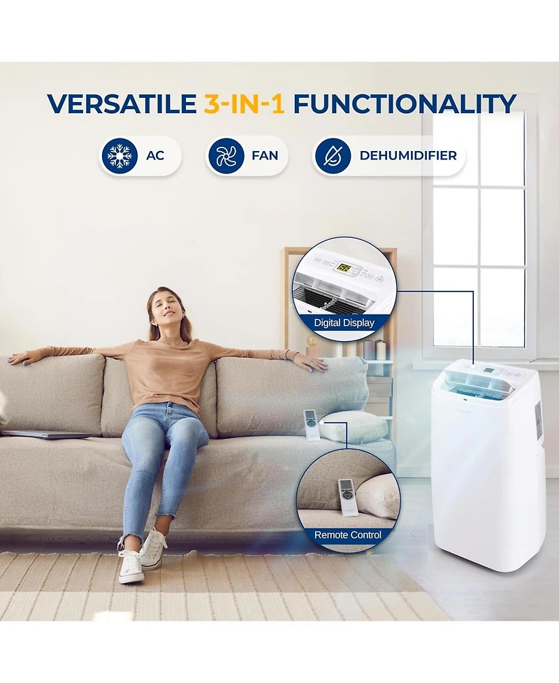 SereneLife 12,000 Btu Portable Air Conditioner With Dehumidifier & Fan