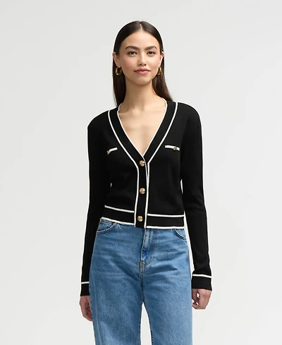 Nvlt Women's Long Sleeve Contrast Trim Cardigan